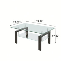 2-Layers Coffee Table Living Room Center Table, Tempered Clear Glass Coffee Table