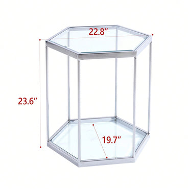 Modern Glass End Table With Gold Finish Stainless Steel Frame