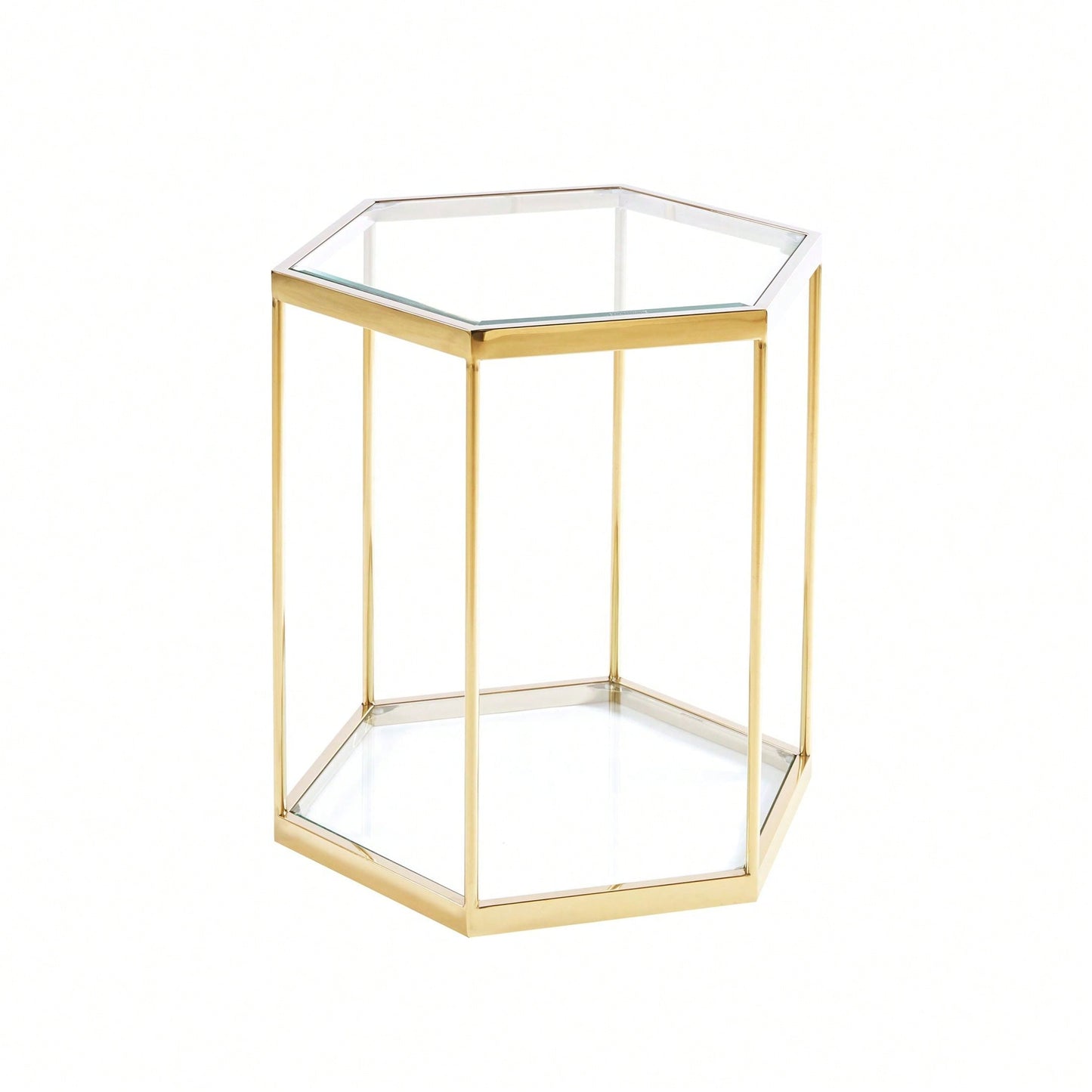 Modern Glass End Table With Gold Finish Stainless Steel Frame