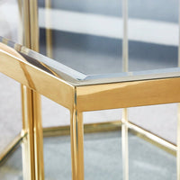 Modern Glass End Table With Gold Finish Stainless Steel Frame