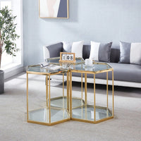 Modern Glass End Table With Gold Finish Stainless Steel Frame