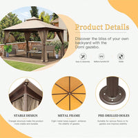 10x13 Metal Frame Outdoor Gazebo with Mosquito Netting Double Roof Canopy for Deck Backyard Garden