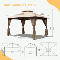 10x13 Metal Frame Outdoor Gazebo with Mosquito Netting Double Roof Canopy for Deck Backyard Garden