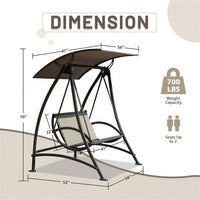 2-Seat Outdoor Patio Swing Chair with Adjustable Canopy and Sturdy Steel Frame for Garden Deck and Backyard Relaxation