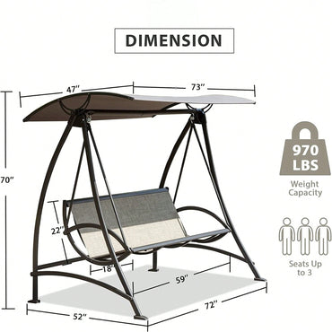 Outdoor Porch Swing With Adjustable Canopy And Durable Steel Frame, Patio Swing Glider For Garden, Deck, Porch, Backyard