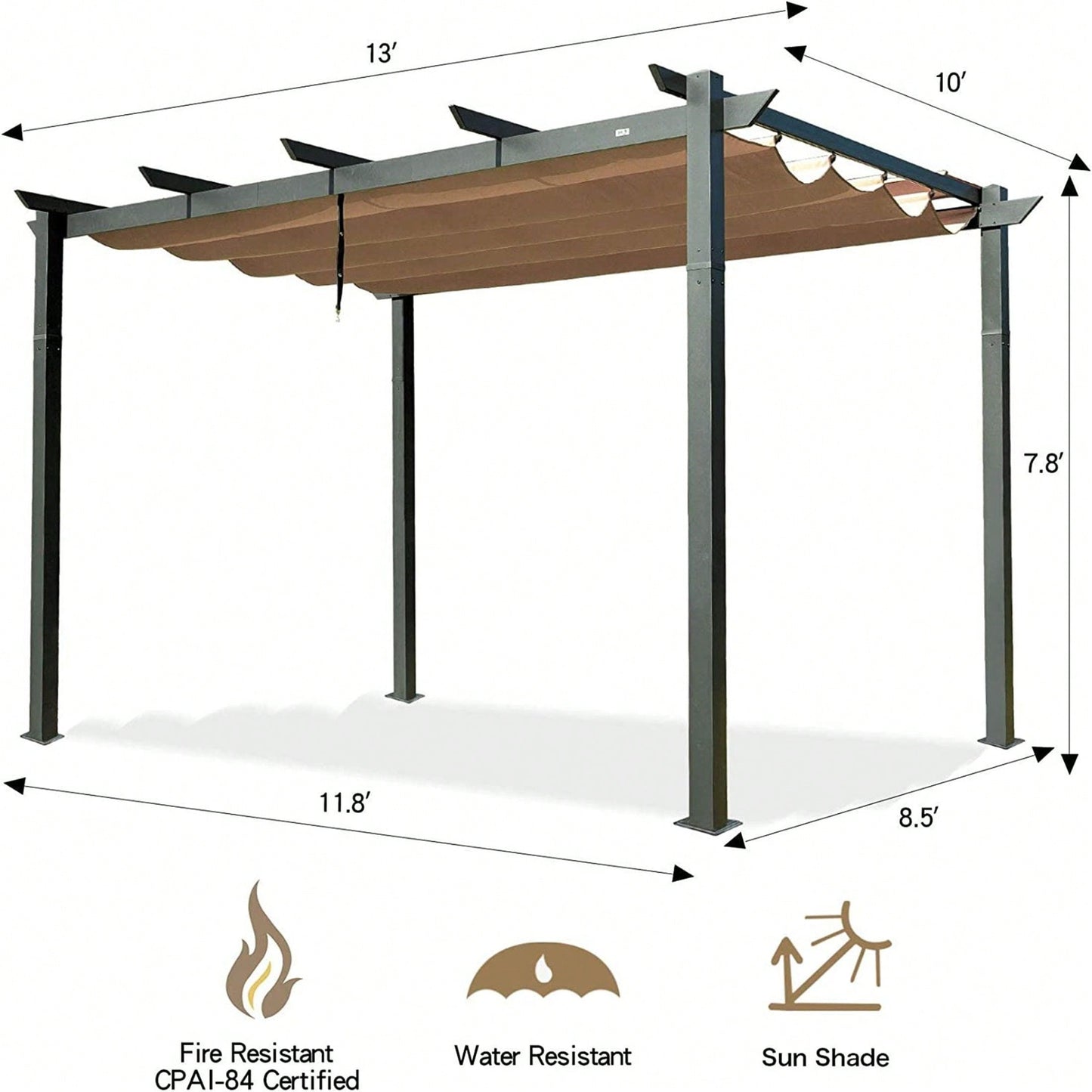 Aluminum Retractable Pergola with Weather-Resistant Canopy for Outdoor Patio Deck Garden and Grape Trellis