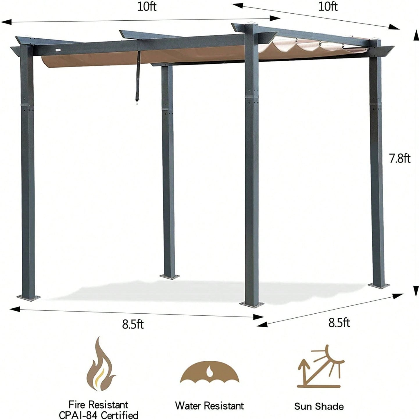 Outdoor Retractable Pergola With Weather-Resistant Canopy, Aluminum Garden Pergola Patio Grill Gazebo For Courtyard