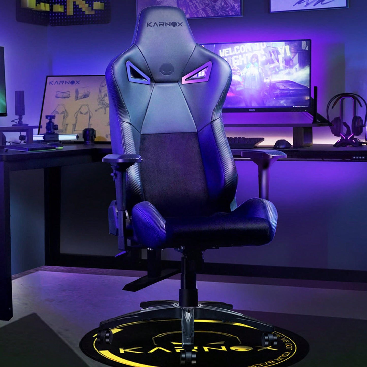 Ergonomic Adjustable Gaming Chair with Lumbar Support Tall Back Swivel Desk Chair with Headrest Armrests and Recline Suede Padded Seat