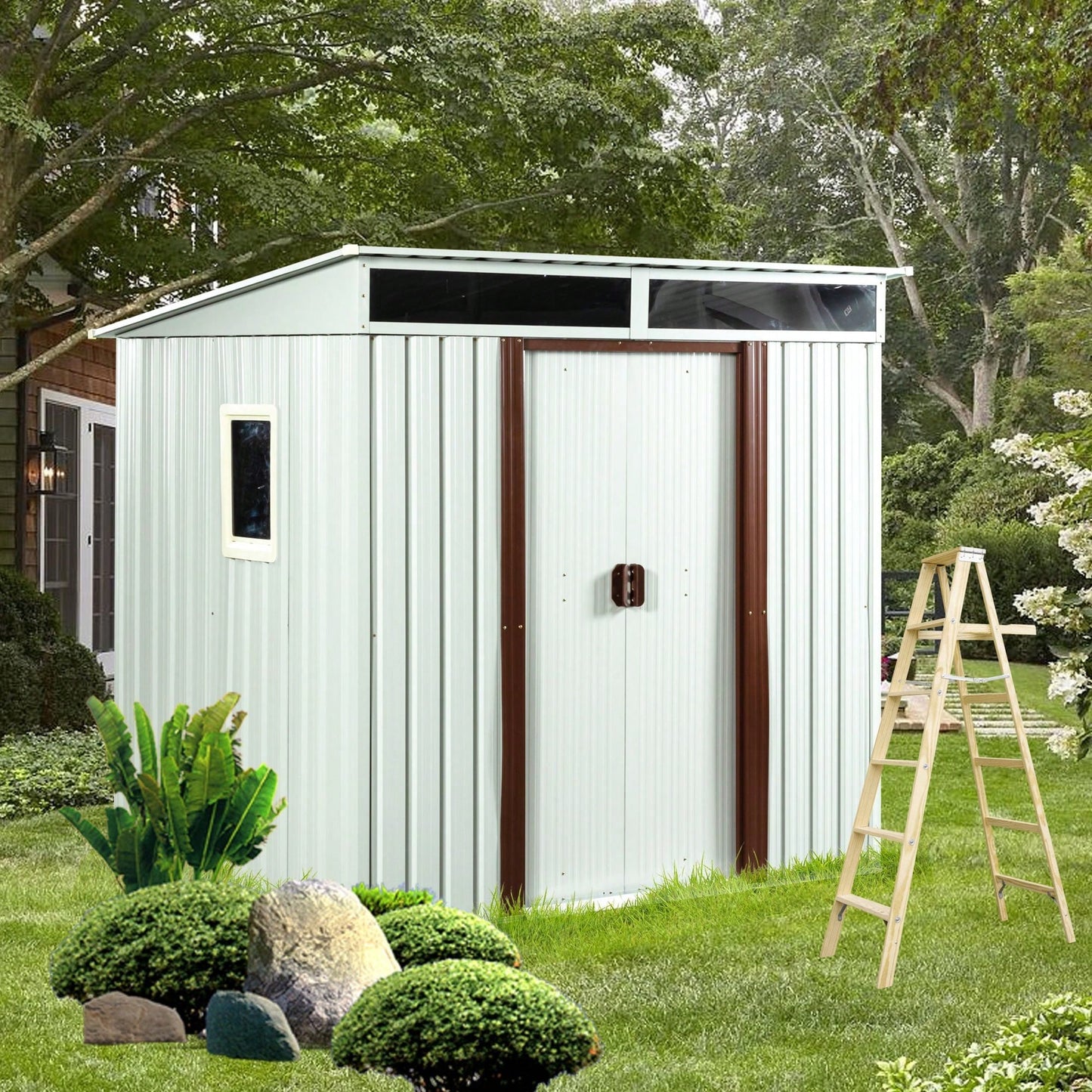 6ft X 5ft Outdoor Metal Storage Shed With Window White