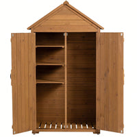 Outdoor Storage Cabinet, Garden Wood Tool Shed, Outside Wooden Shed Closet With Shelves And Latch