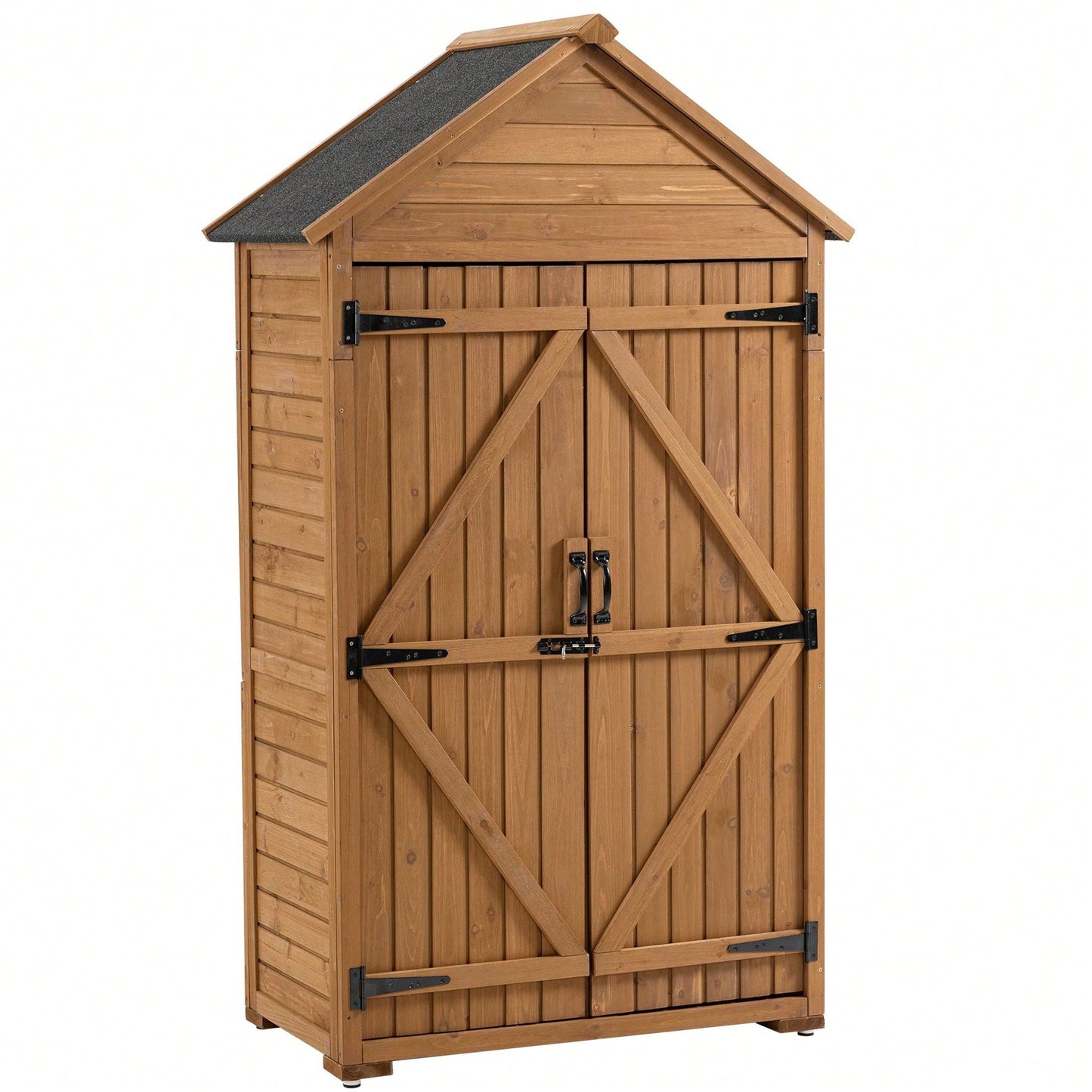 Outdoor Storage Cabinet, Garden Wood Tool Shed, Outside Wooden Shed Closet With Shelves And Latch