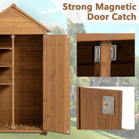 Outdoor Storage Cabinet, Garden Wood Tool Shed, Outside Wooden Shed Closet With Shelves And Latch