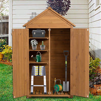 Outdoor Storage Cabinet, Garden Wood Tool Shed, Outside Wooden Shed Closet With Shelves And Latch