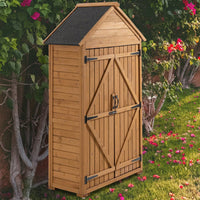 Outdoor Storage Cabinet, Garden Wood Tool Shed, Outside Wooden Shed Closet With Shelves And Latch