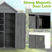 Outdoor Storage Cabinet, Garden Wood Tool Shed, Outside Wooden Shed Closet With Shelves And Latch