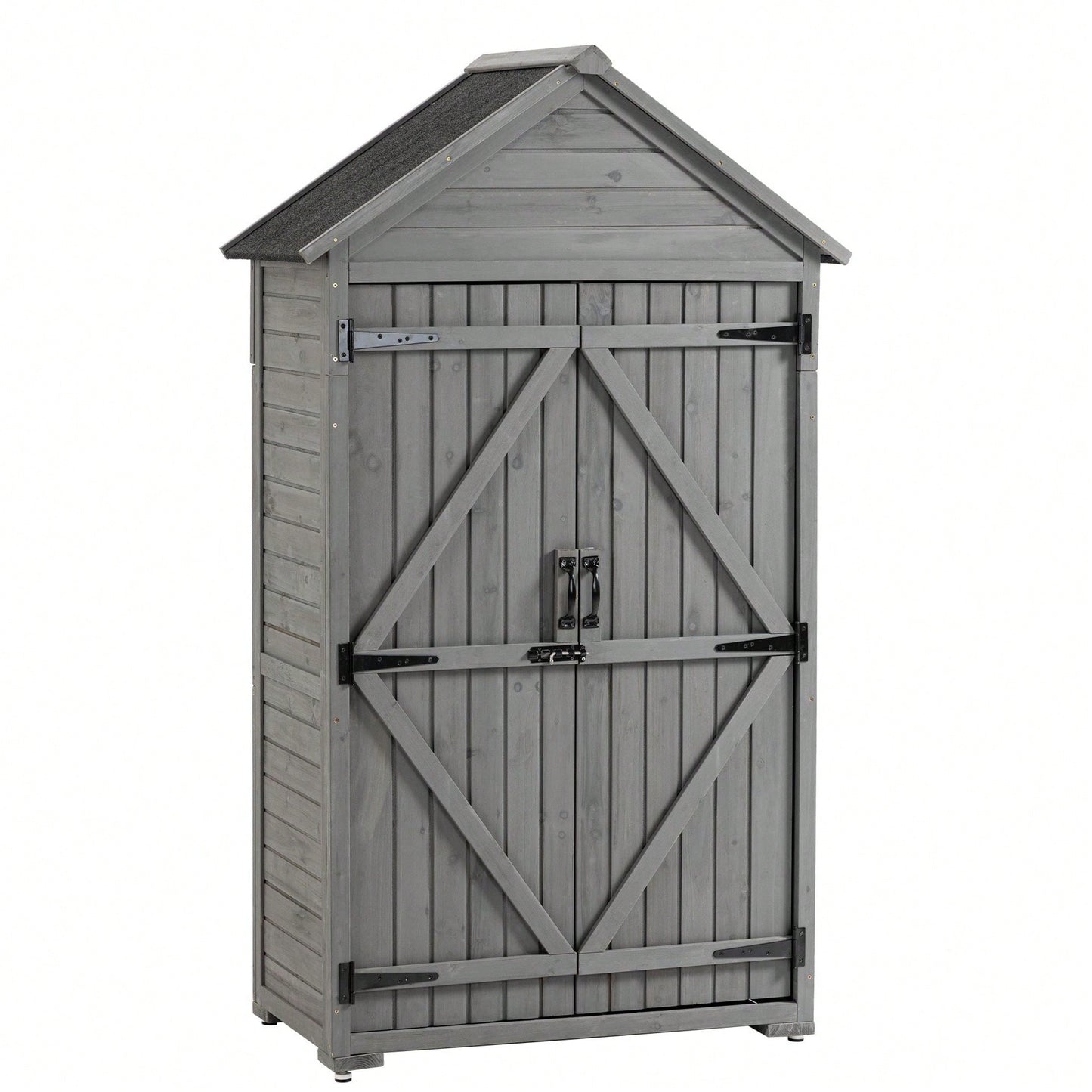 Outdoor Storage Cabinet, Garden Wood Tool Shed, Outside Wooden Shed Closet With Shelves And Latch