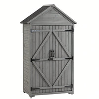 Outdoor Storage Cabinet, Garden Wood Tool Shed, Outside Wooden Shed Closet With Shelves And Latch