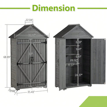 Outdoor Storage Cabinet, Garden Wood Tool Shed, Outside Wooden Shed Closet With Shelves And Latch