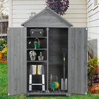 Outdoor Storage Cabinet, Garden Wood Tool Shed, Outside Wooden Shed Closet With Shelves And Latch