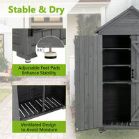 Outdoor Storage Cabinet, Garden Wood Tool Shed, Outside Wooden Shed Closet With Shelves And Latch