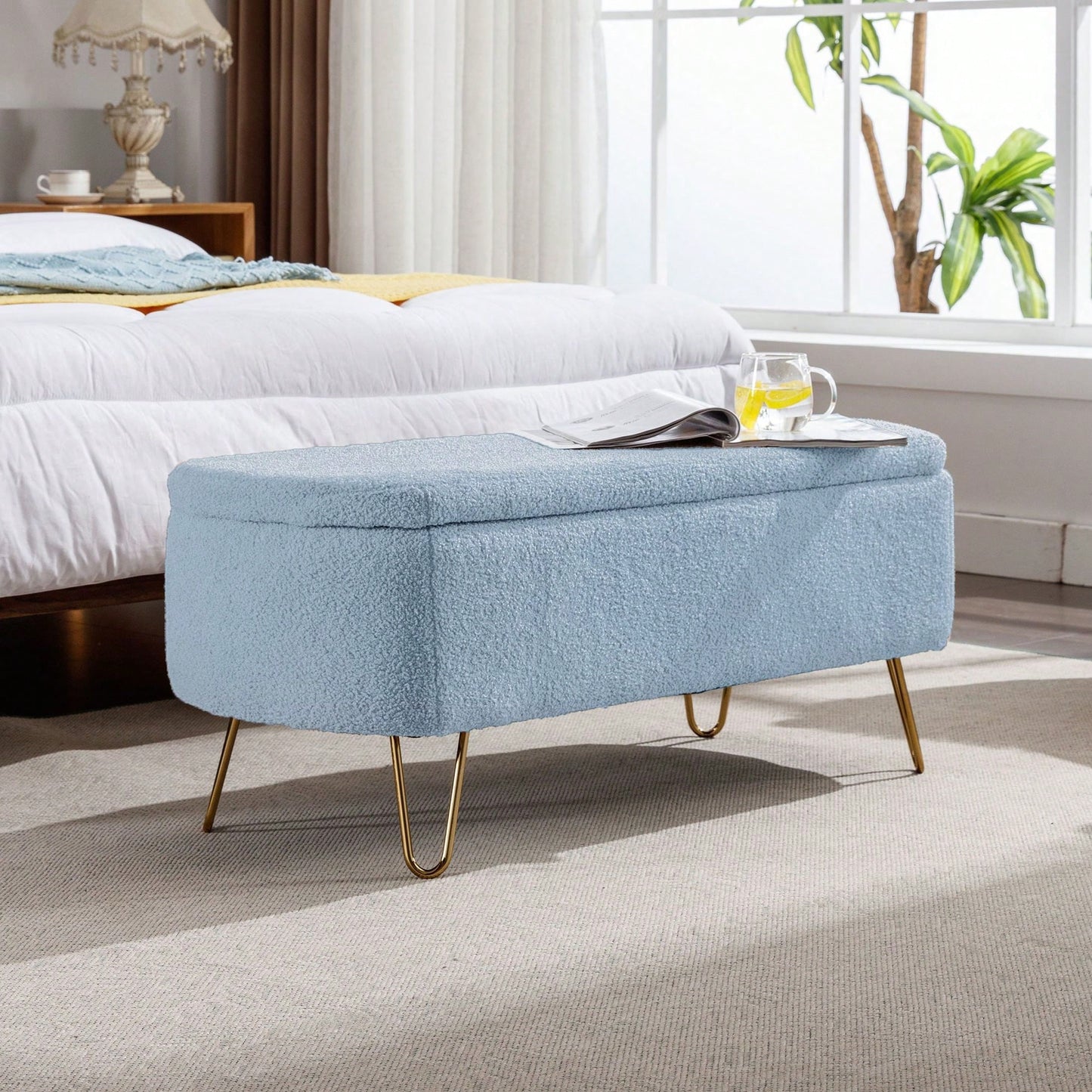 Storage Ottoman Bench For End Of Bed, Modern Grey Entryway Bench Upholstered Padded With Storage For Living Room Bedroom