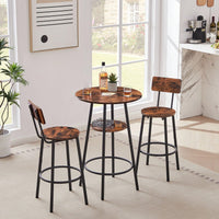 Round Bar Stool Set With Shelves, Rustic Brown, 23.6'' Dia X 35.4'' H