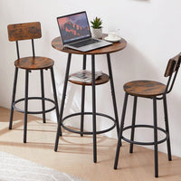 Round Bar Stool Set With Shelves, Rustic Brown, 23.6'' Dia X 35.4'' H