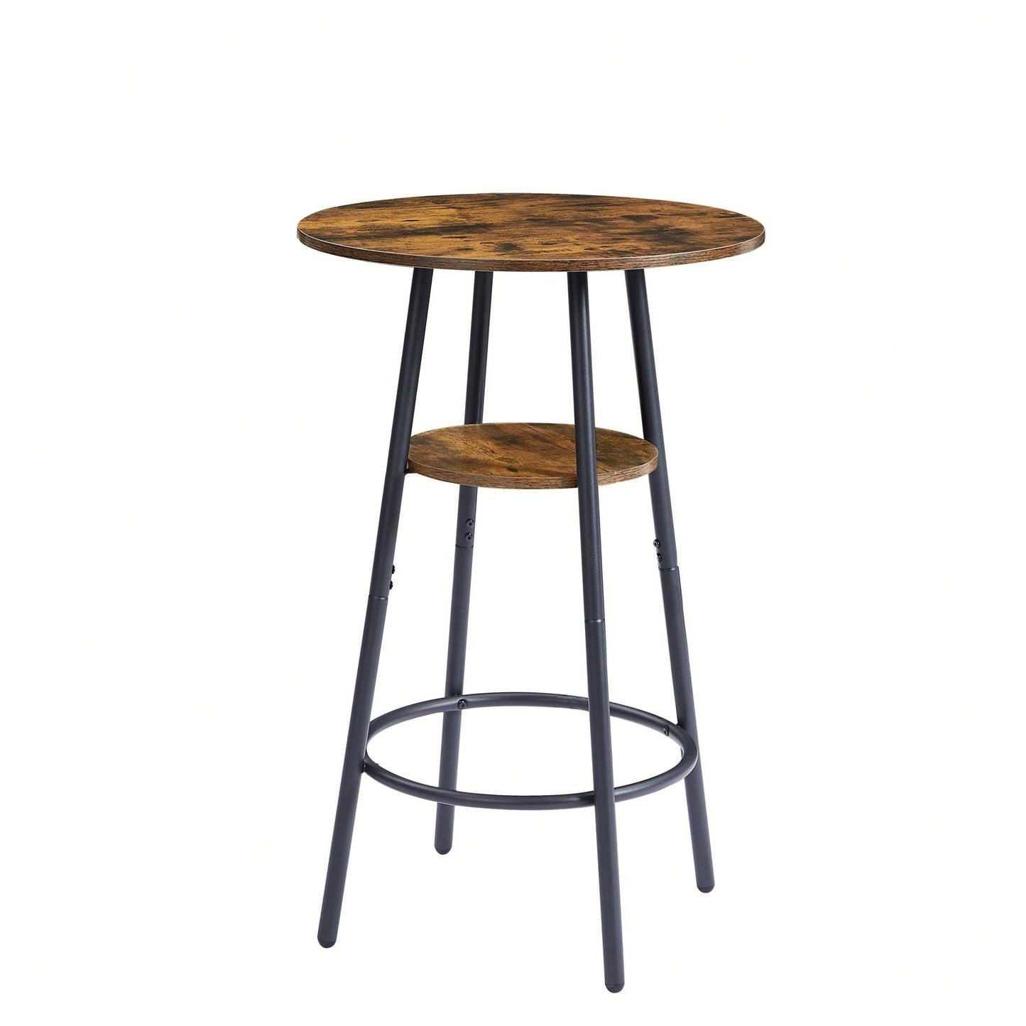 Round Bar Stool Set With Shelves, Rustic Brown, 23.6'' Dia X 35.4'' H