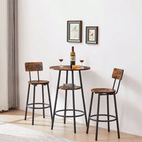 Round Bar Stool Set With Shelves, Rustic Brown, 23.6'' Dia X 35.4'' H