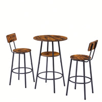 Round Bar Stool Set With Shelves, Rustic Brown, 23.6'' Dia X 35.4'' H