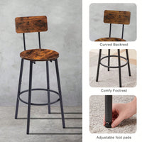 Round Bar Stool Set With Shelves, Rustic Brown, 23.6'' Dia X 35.4'' H