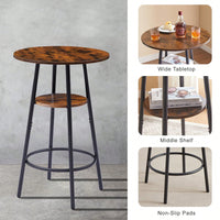 Round Bar Stool Set With Shelves, Rustic Brown, 23.6'' Dia X 35.4'' H