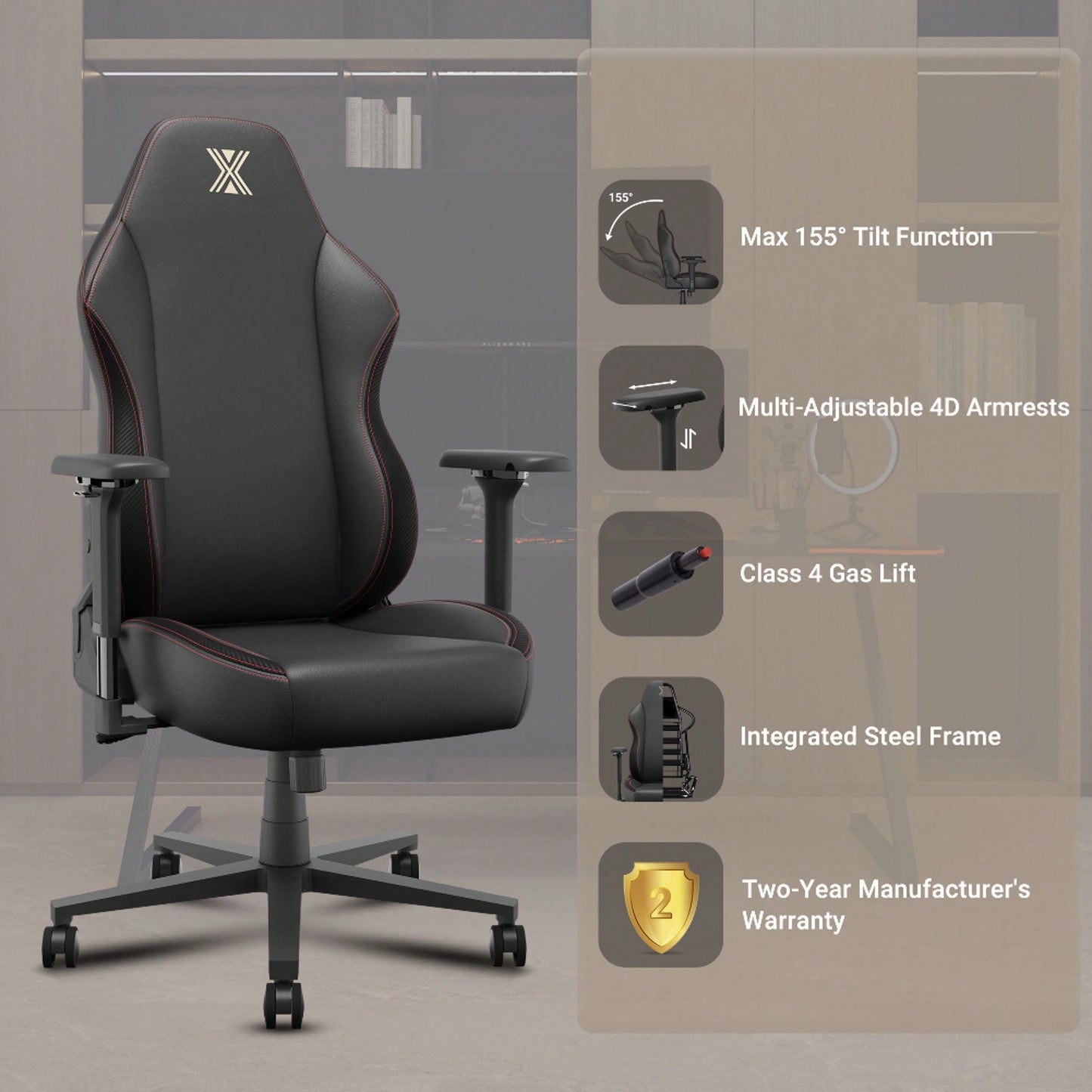 Ergonomic PC Gaming Chair with Lumbar Support and Adjustable Headrest for Office Use Flip Up Arms PU Leather High Back Executive Chair