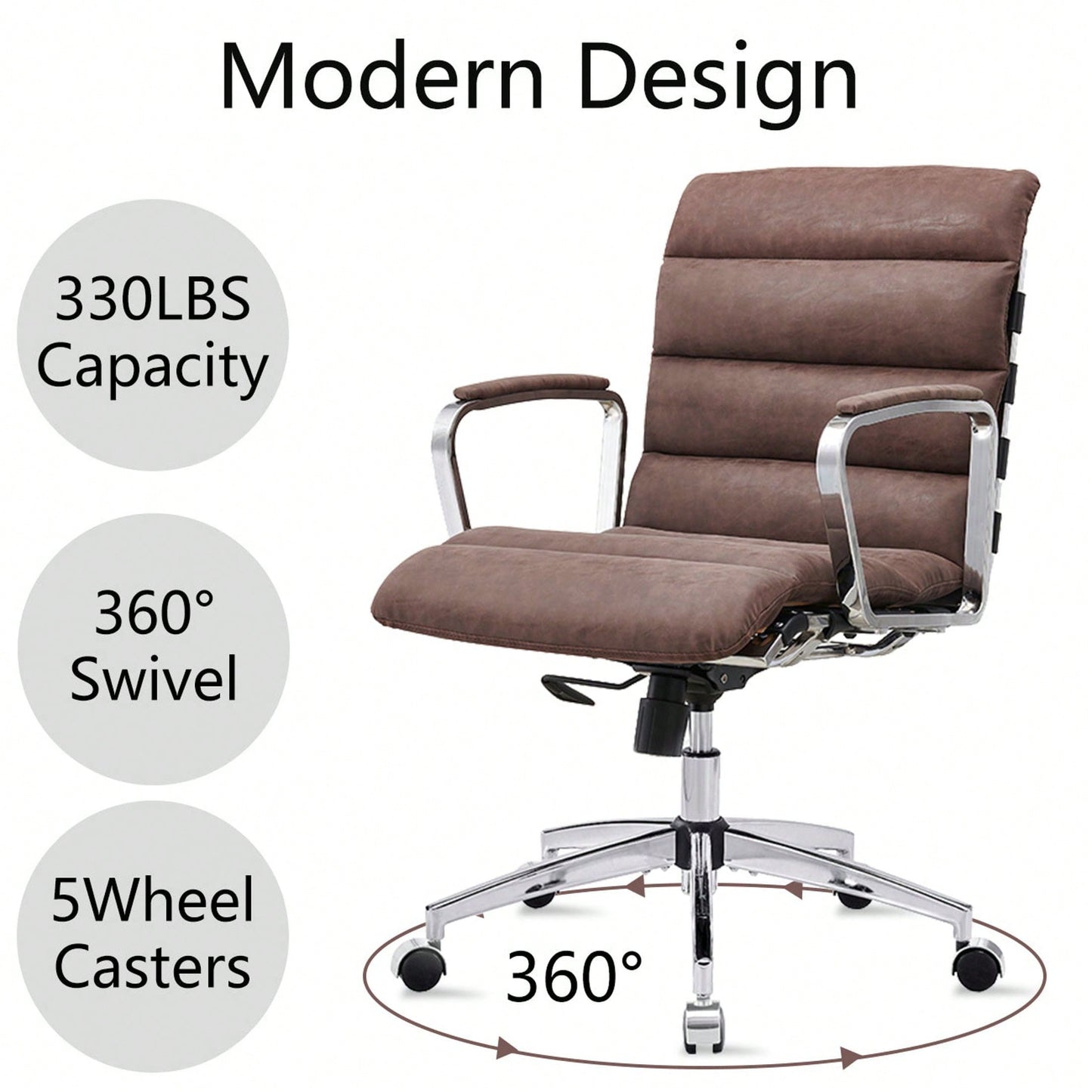 Modern Swivel Office Desk Chair Luxury Executive Boss Ergonomic Computer Chair Armrest Brown Color Metal Frame Office Chair