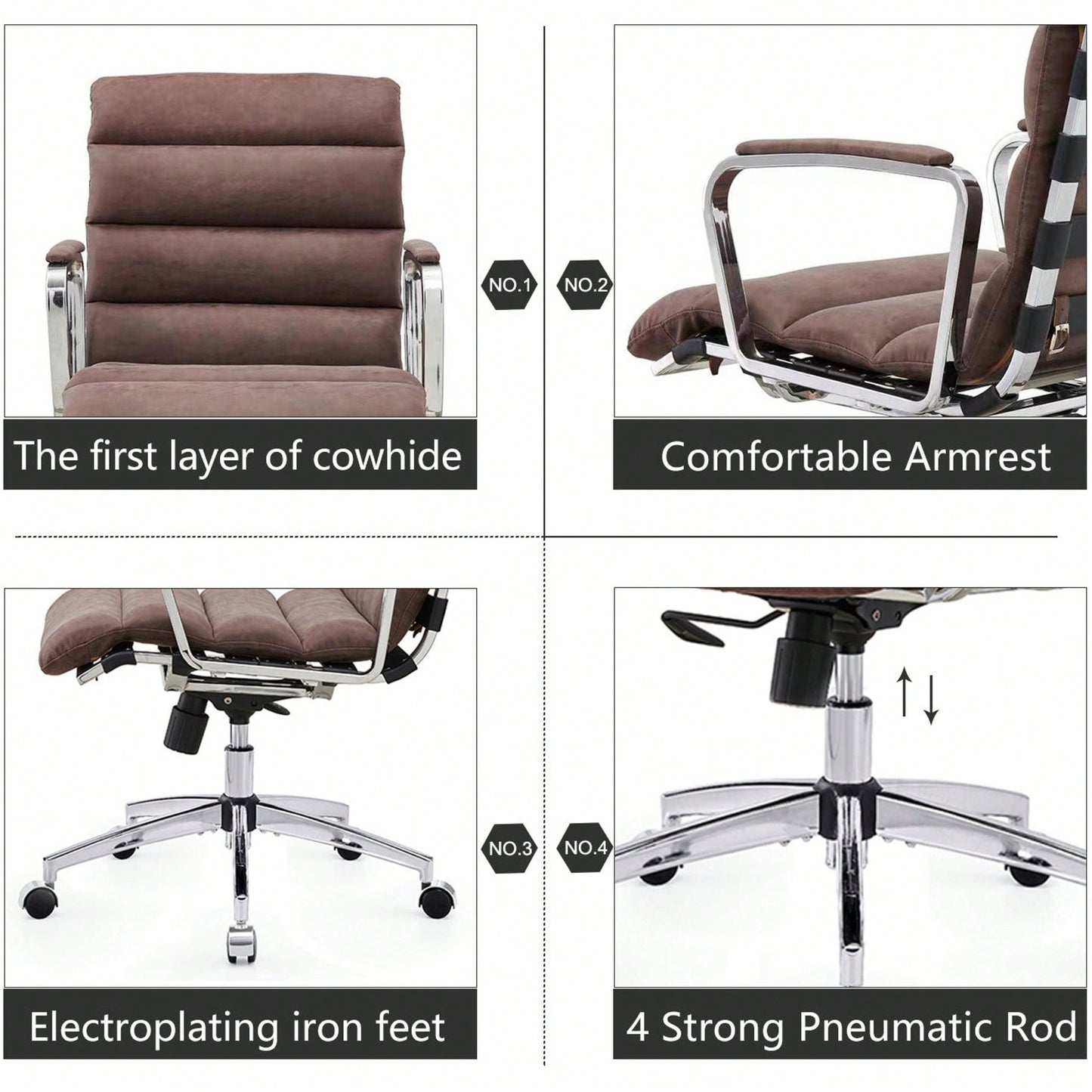 Modern Swivel Office Desk Chair Luxury Executive Boss Ergonomic Computer Chair Armrest Brown Color Metal Frame Office Chair