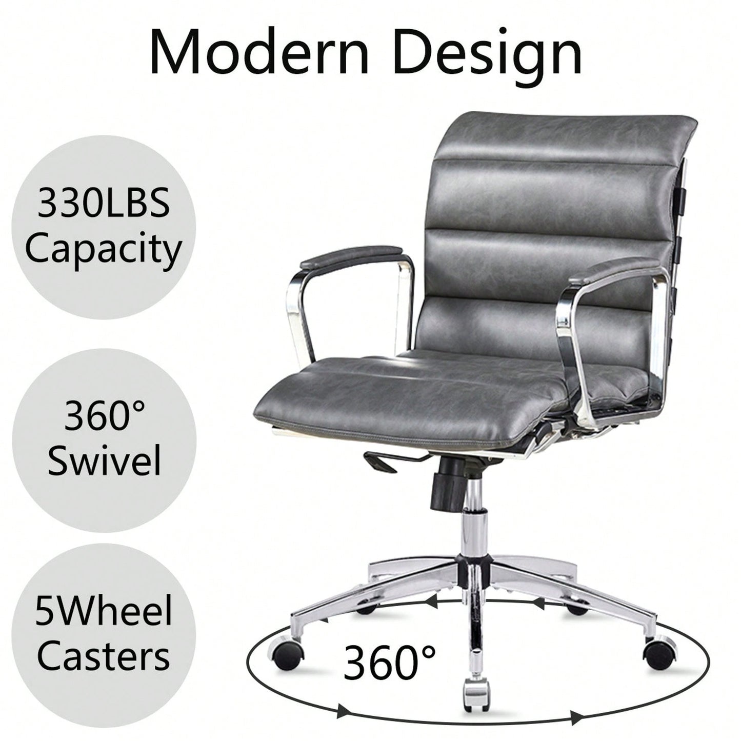 Modern Swivel Office Desk Chair Luxury Executive Boss Ergonomic Computer Chair Armrest Brown Color Metal Frame Office Chair