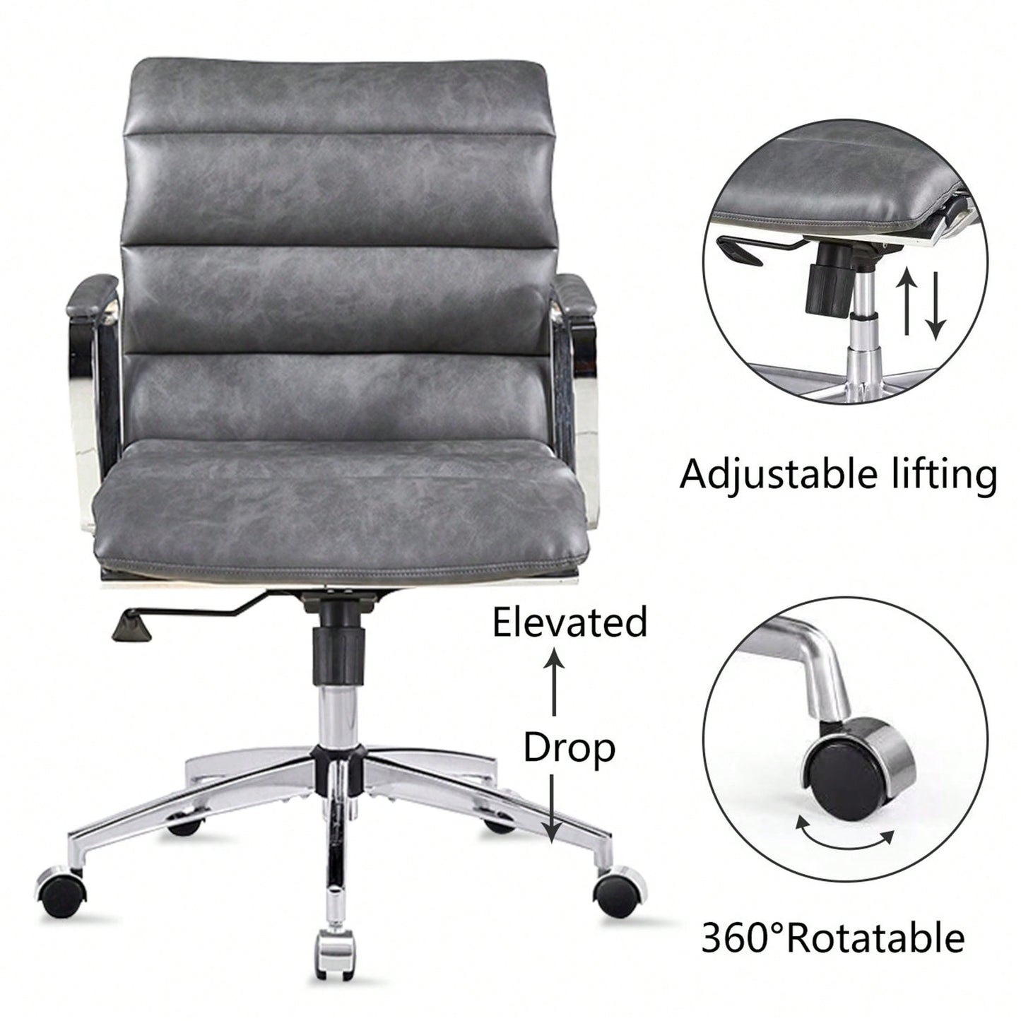 Modern Swivel Office Desk Chair Luxury Executive Boss Ergonomic Computer Chair Armrest Brown Color Metal Frame Office Chair