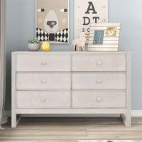 Rustic Wooden Dresser with 6 Drawers Antique White Storage Cabinet for Bedroom Furniture