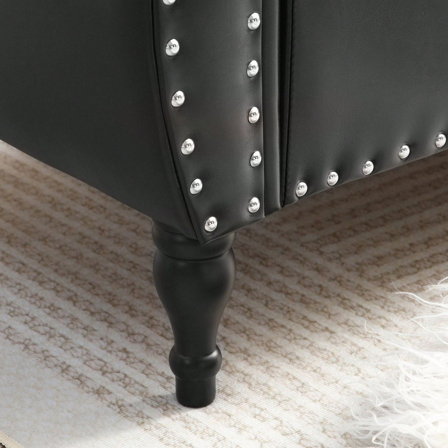 63 Inch PU Upholstered Tufted Storage Bench with Safety Hinge and Nailhead Trim Solid Wood Legs