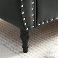 63 Inch PU Upholstered Tufted Storage Bench with Safety Hinge and Nailhead Trim Solid Wood Legs