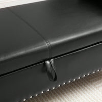 63 Inch PU Upholstered Tufted Storage Bench with Safety Hinge and Nailhead Trim Solid Wood Legs