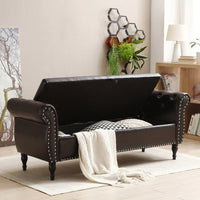 63 Inch PU Upholstered Tufted Storage Bench with Safety Hinge and Nailhead Trim Solid Wood Legs