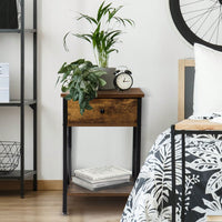 Industrial End Table With Drawer, Storage Shelf And Metal Frame For Living Room, Bedroom, Rustic Brown