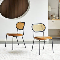 Modern Simple Style Dining Chair PU Leather Black Metal Pipe PP Back Dining Room Furniture Chair Set Of 2