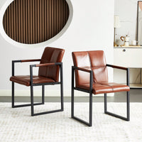 Modern European Style Dining Chair PU Leather Black Metal Pipe Dining Room Furniture Chair Set Of 2