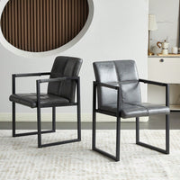 Modern European Style Dining Chair PU Leather Black Metal Pipe Dining Room Furniture Chair Set Of 2