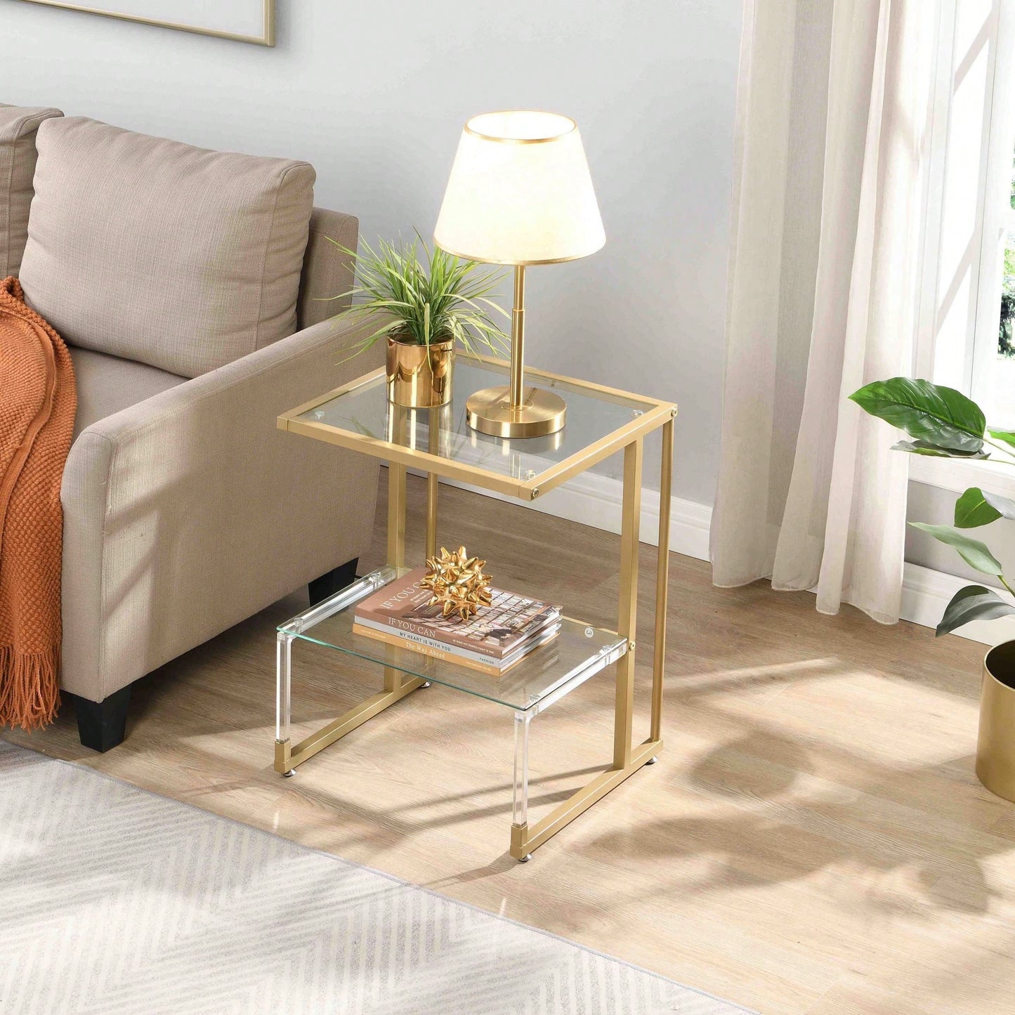 2-Tier Acrylic Glass End Table For Living Room&Bedroom