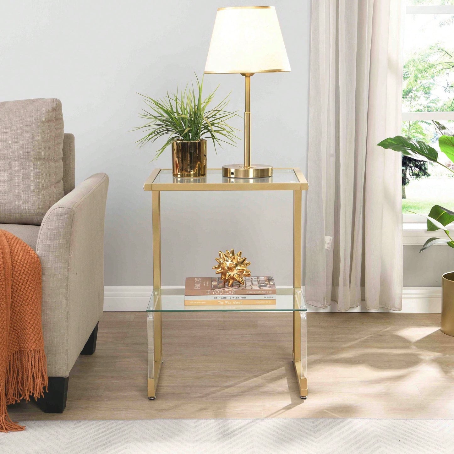 2-Tier Acrylic Glass End Table For Living Room&Bedroom