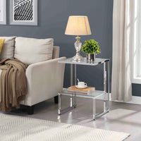 2-Tier Acrylic Glass End Table For Living Room&Bedroom