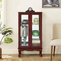Lighted Curio Diapaly Cabinet With Adjustable Shelves And Mirrored Back Panel, Tempered Glass Doors ( 3 Tier)